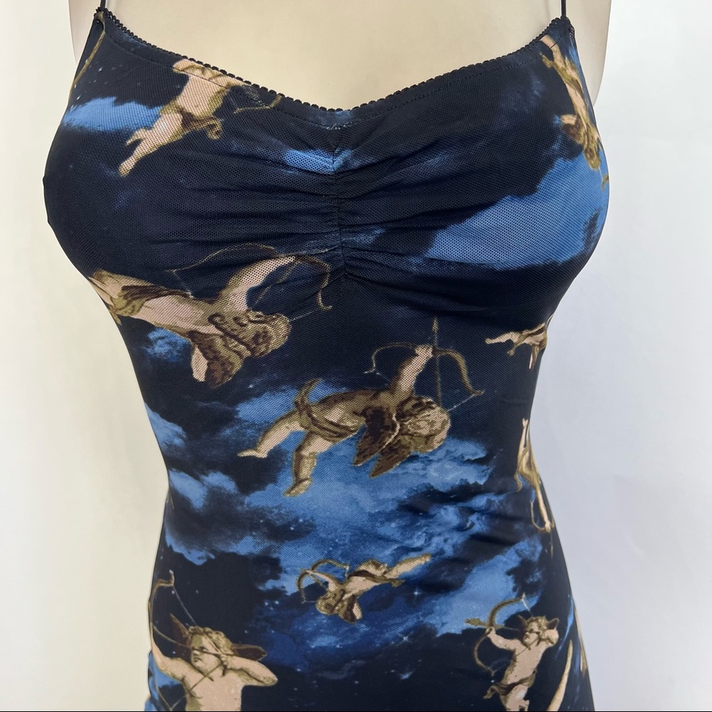 SOLD/Y2k Angel Print Navy Mesh Cami Bodycon Dress - Picture 3 of 14
